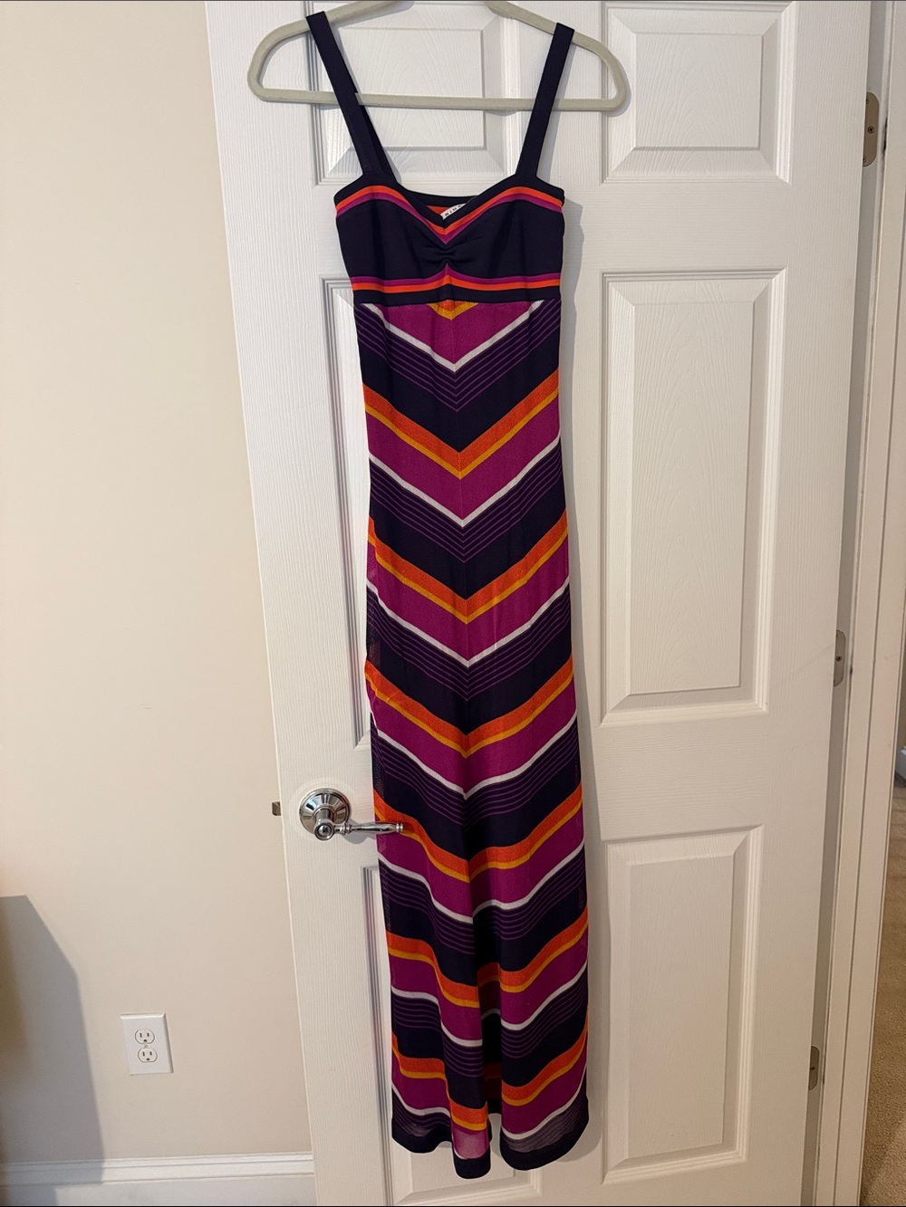 Trina Turk Purple Stripe Maxi Dress with Pink and Orange Accents